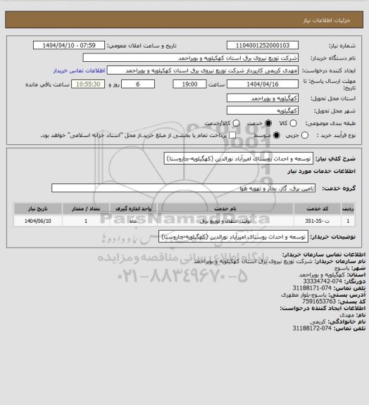استعلام توسعه و احداث روستای امیرآباد نورالدین (کهگیلویه-چاروستا)