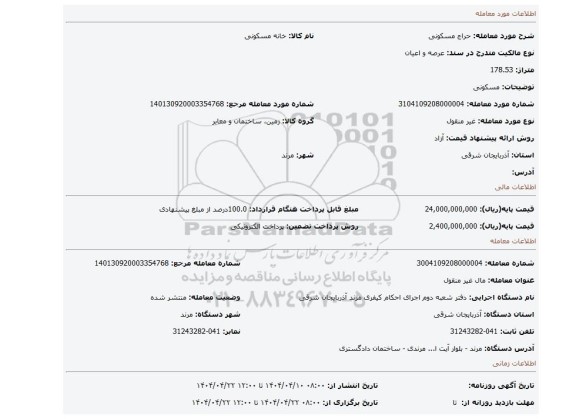 مزایده، مسکونی