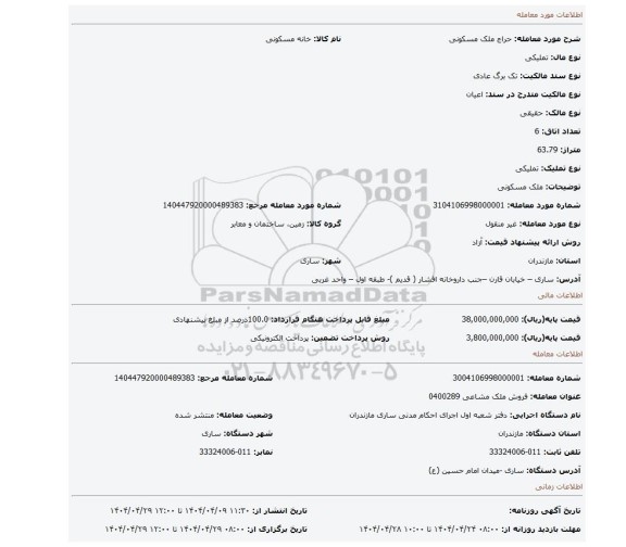 مزایده، ملک مسکونی