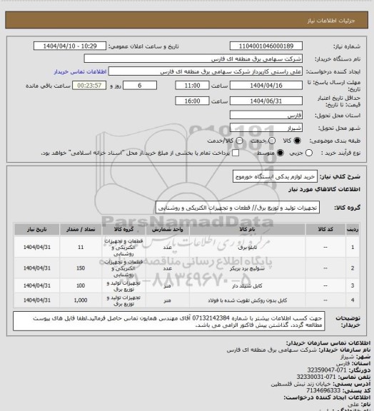 استعلام خرید لوازم یدکی ایستگاه خورموج