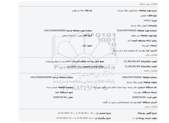 مزایده، فروش ملک مشاع