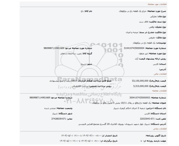مزایده، یک قطعه باغ در دوکوهک
