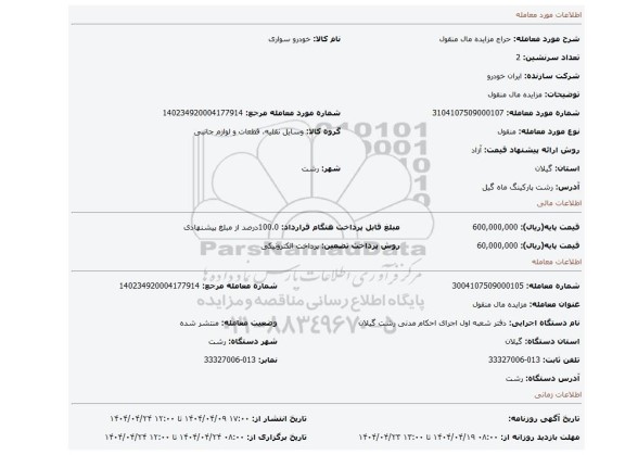 مزایده، مزایده مال منقول