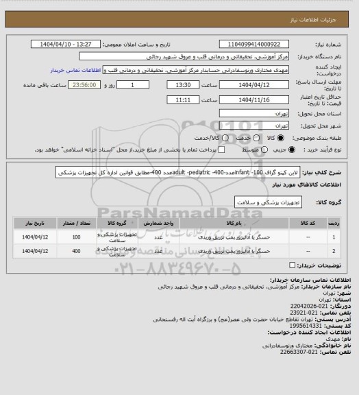 استعلام لاین کپنو گراف infant -100عدد-adult -pediatric -400عدد 400-مطابق قوانین اداره کل تجهیزات پزشکی