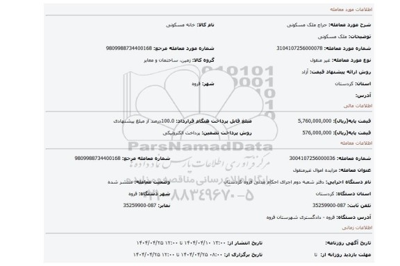 مزایده، ملک مسکونی