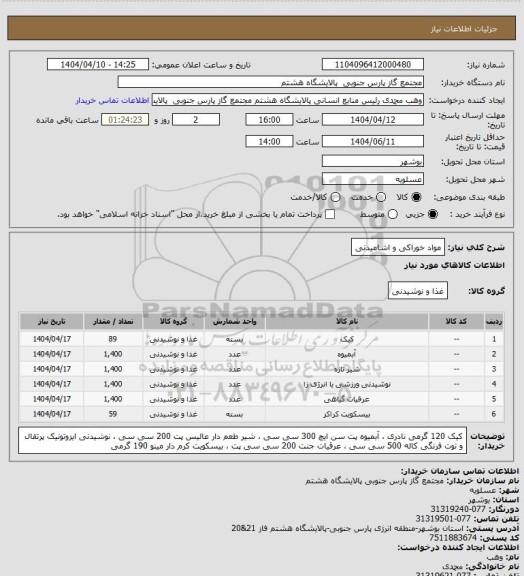 استعلام مواد خوراکی و اشامیدنی