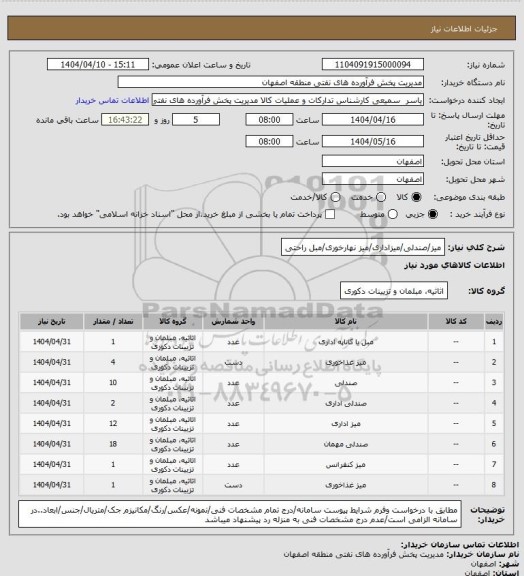 استعلام میز/صندلی/میزاداری/میز نهارخوری/مبل راحتی