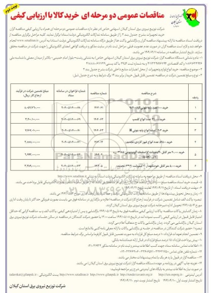 مناقصه خرید 1000 عدد پایه بتونی گرد 9/400...- نوبت دوم 