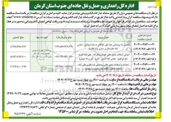 مناقصه تکمیل راه روستایی چاه علی.... نوبت دوم 