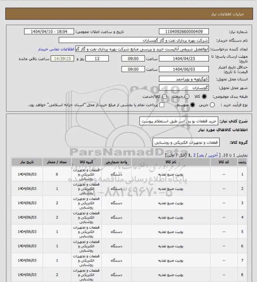 استعلام خرید قطعات یو پی اس طبق استعلام پیوست