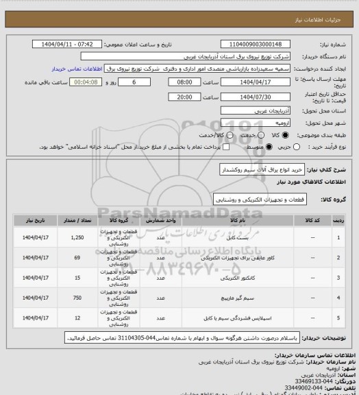 استعلام خرید انواع یراق آلات سیم روکشدار