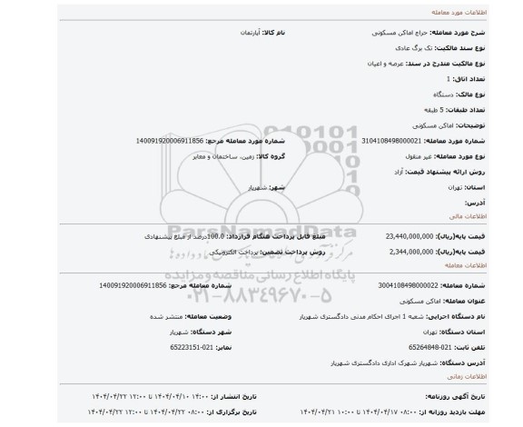 مزایده، اماکن مسکونی