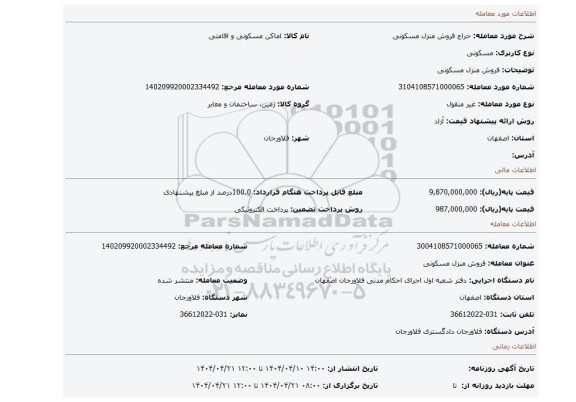 مزایده، فروش منزل مسکونی