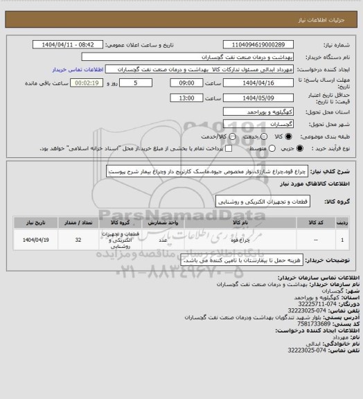 استعلام چراغ قوه،چراغ شارژی،نوار مخصوص جیوه،ماسک کارتریج دار وچراغ بیمار شرح پیوست