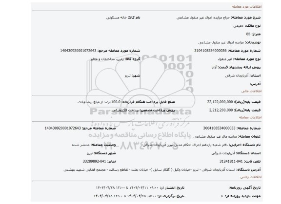 مزایده، مزایده اموال غیر منقول مشاعی