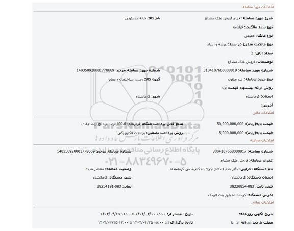 مزایده، فروش ملک مشاع