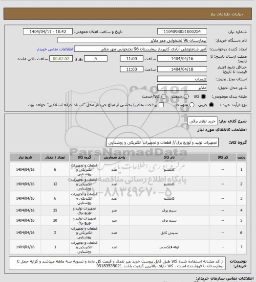استعلام خرید لوازم برقی