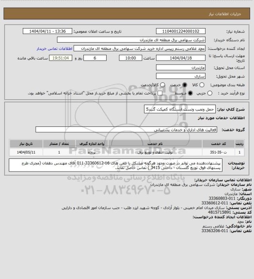 استعلام حمل ونصب وتست ایستگاه کمپکت گنبد5