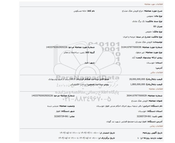 مزایده، فروش ملک مشاع