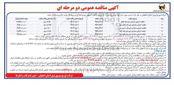 مناقصه اجرایی مشترکین شرکت توزیع برق