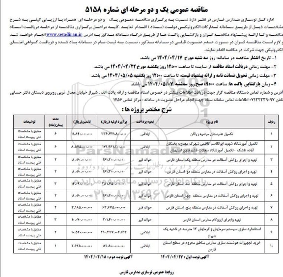 مناقصه تکمیل هنرستان...