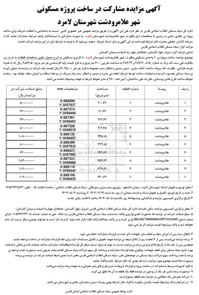 مناقصه ومزایده  مشارکت در ساخت پروژه مسکونی