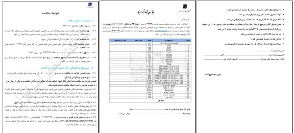 مناقصه عملیات خرید 63 عدد شلف 6180 ZXCTN جهت پروژه USO