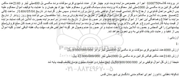 مزایده 4000عدد شامپوی فری سولفات برند مکسی بل 400میلی لیتر و...