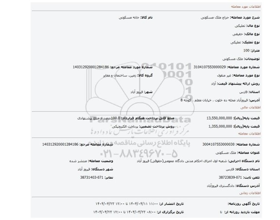 مزایده، ملک مسکونی