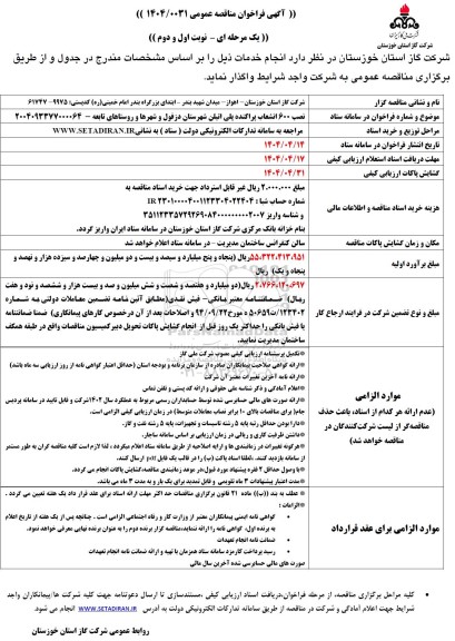مناقصه نصب 600 انشعاب پراکنده پلی اتیلن