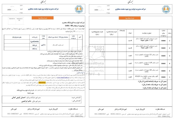 استعلام شیر برقی و گلوب والو 