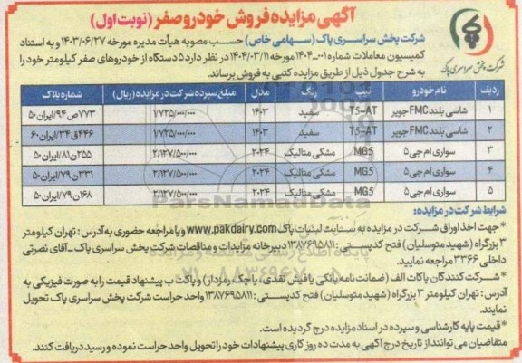 مزایده فروش خودرو صفر 