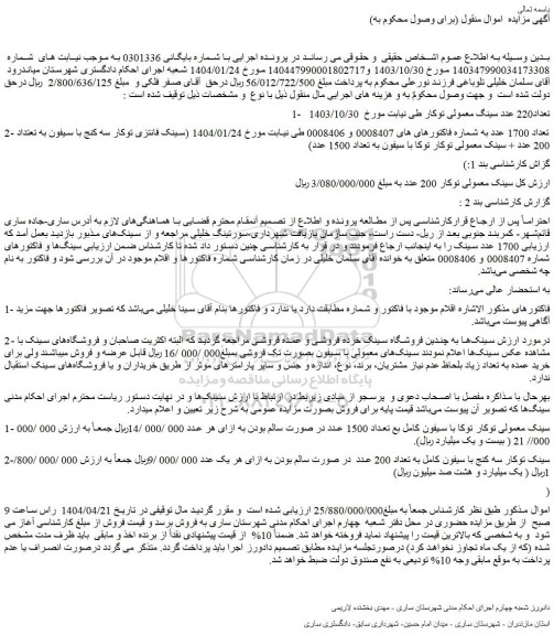 مزایده تعداد220 عدد سینگ معمولی توکار