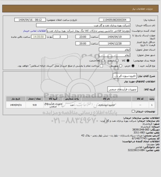 استعلام اکترود-سوزن گیر و...