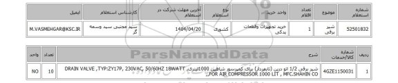 استعلام شیر برقی