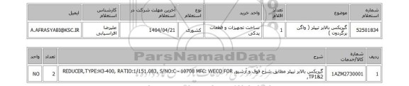 استعلام گیربکس بالابر تیپلر ( واگن برگردون )