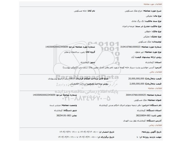 مزایده، ملک مسکونی