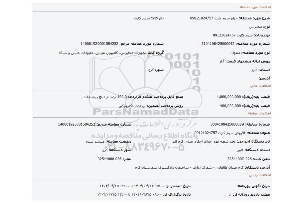 مزایده، سیم کارت 09121024757