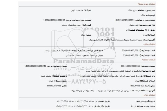 مزایده، ملک
