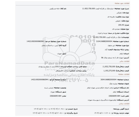 مزایده، ملک در فاز1به قیمت 11.932.750.000