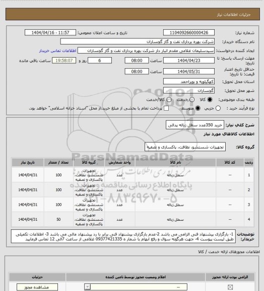 استعلام خرید 350عدد سطل زباله پدالی