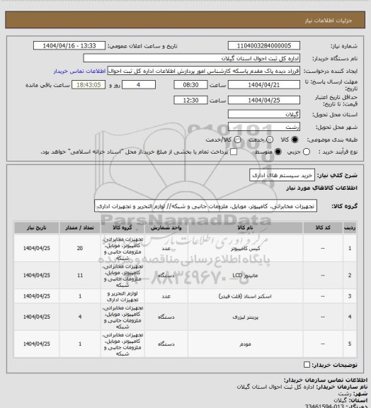 استعلام خرید سیستم های اداری