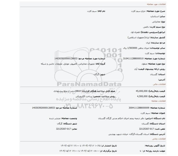 مزایده، سیم کارت