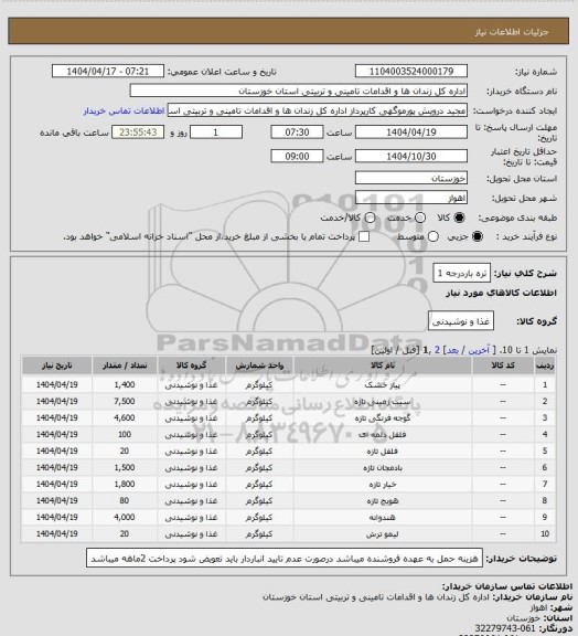 استعلام تره باردرجه 1