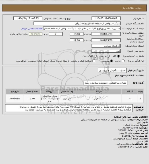 استعلام جدول،سنگفرش و آبرو بتنی