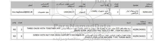 استعلام ماشینهای ابزار کارگاهی