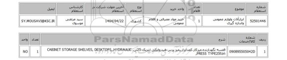 استعلام ابزارآلات ولوازم عمومی واندازه گیری
