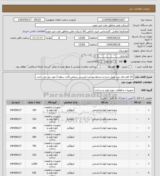 استعلام 19 قلم بلک بلت طبق شرح و شرایط پیوست-بازرسی شخص ثالث سطح 2 مورد نیاز می باشد