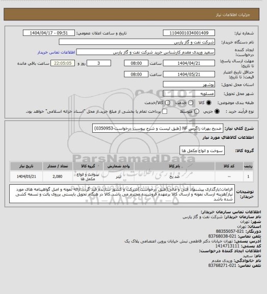 استعلام ضدیخ بهران زاگرس NF (طبق لیست و شرح پیوست درخواست-0350953)