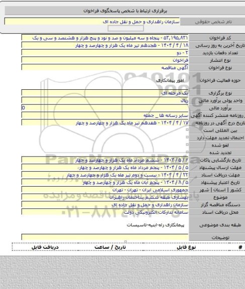 مناقصه, بهسازی طبقه ششم ساختمان راهبران